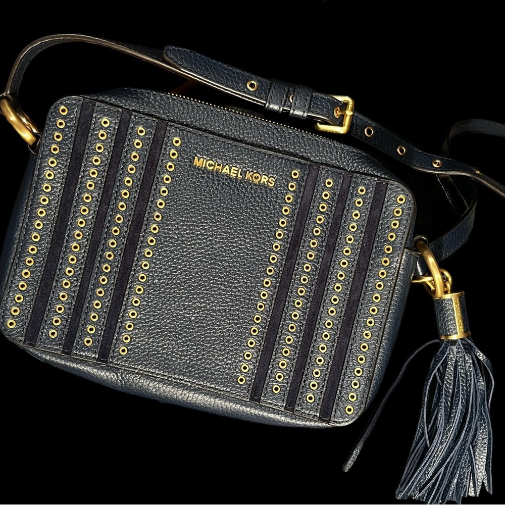 Michael Kors Grommets Accent Genuine Leather Crossbody Bag Tassel EUC
